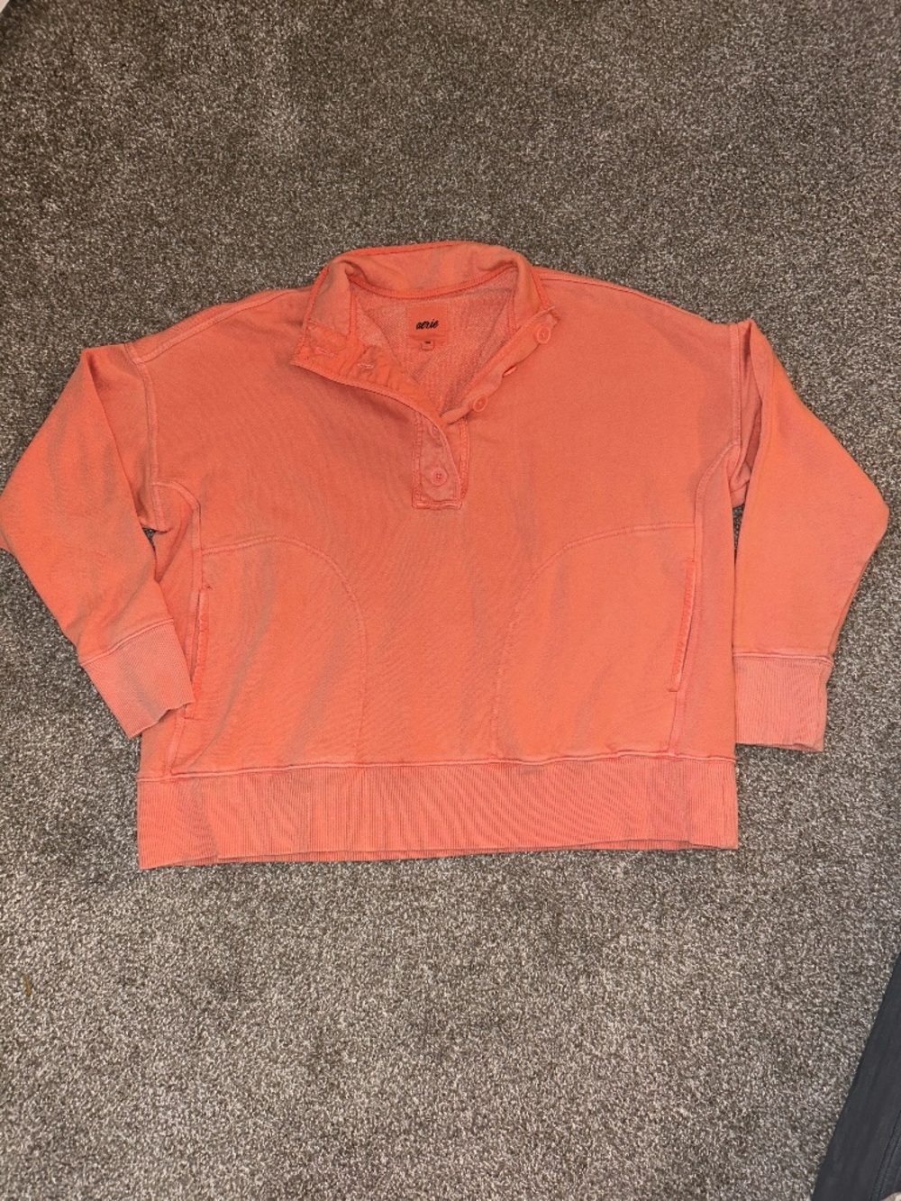Aerie the good times henley sweatshirt coral color size Large